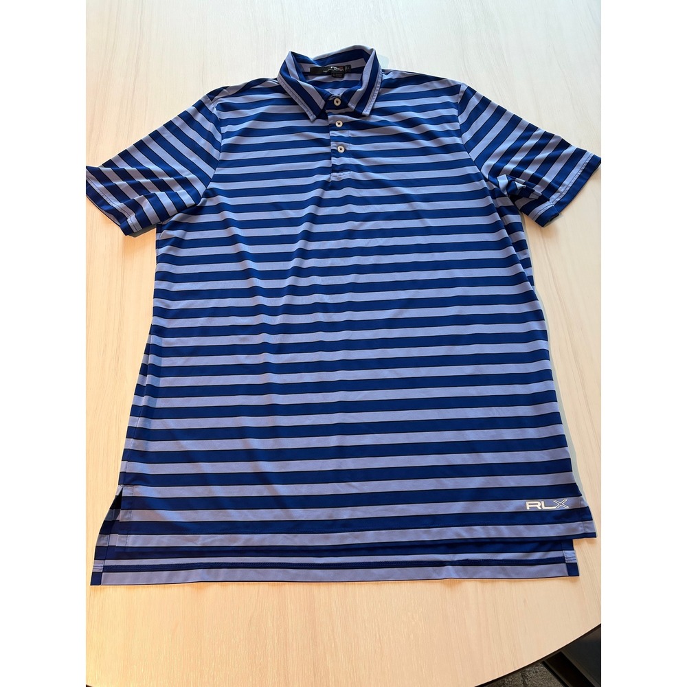 Ralph Lauren RLX Men's Large Blue Striped Performance Golf Polo Shirt